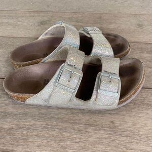 Girls Sparkle Silver Birkenstocks 34